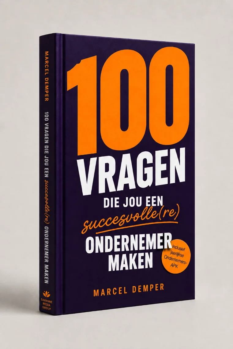 Boekcover: 100 vragen die jou een succesvolle(re) ondernemer maken, door Marcel Demper